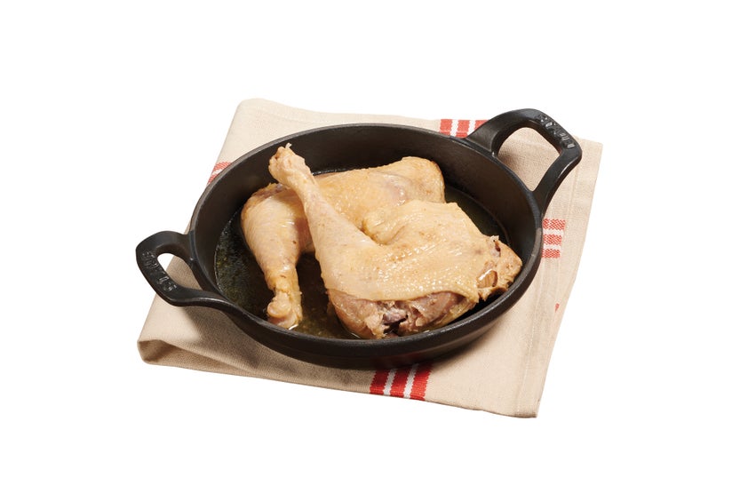 Cuisse de poule confite dans la graisse de canard