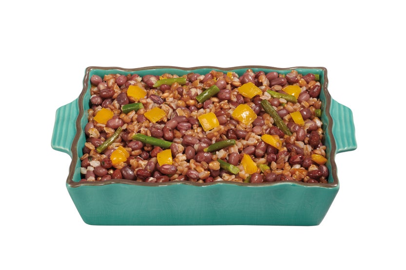 Pannetje van granen en peulvruchten met hazelnootolie